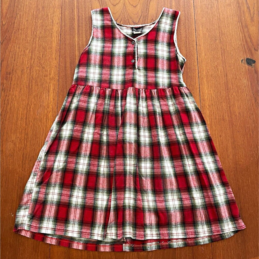 Vintage 90s Italian Club Flannel Plaid Grunge Sleeveless Empire Waist Dress Fall